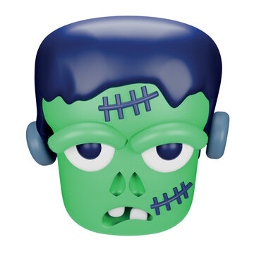 Frankenstein monster 3d rendering isometric icon.