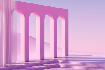 Pink tall arch and stairs and tile floor