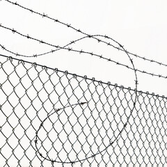 Steel fence and barbed wire cut and broken in a loop