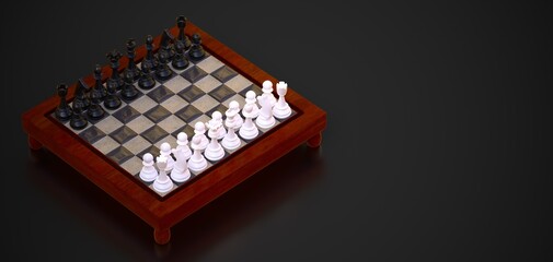 chess pieces on a chess board with copy space 3D computer generated image