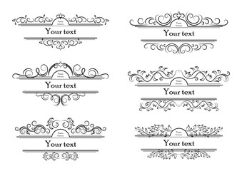 Calligraphic design elements . Decorative swirls or scrolls, vintage frames , flourishes, labels and dividers. Retro vector illustration