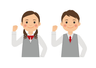 男子生徒と女子生徒のガッツポーズ