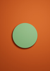 Neon orange, bright red 3d Illustration simple minimal product display background top view flat lay with one cylinder, circle podium or stand from above