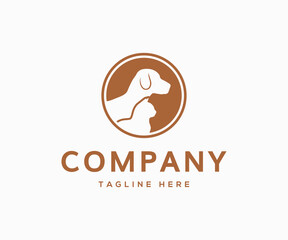 Pets logo design. Animals logo design vector template. Dog and cat logo design