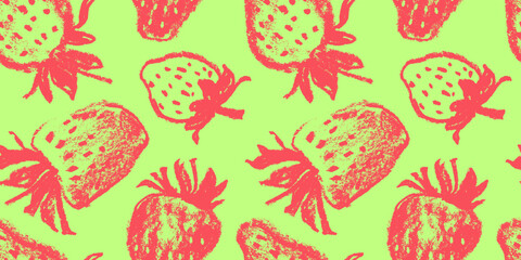 Strawberry pattern seamless, strawberries illustration, hand-drawn vector red berry for vegan banner, juice or jam label design. Ripe berries background for baby food packaging. Strawberry backdrop.