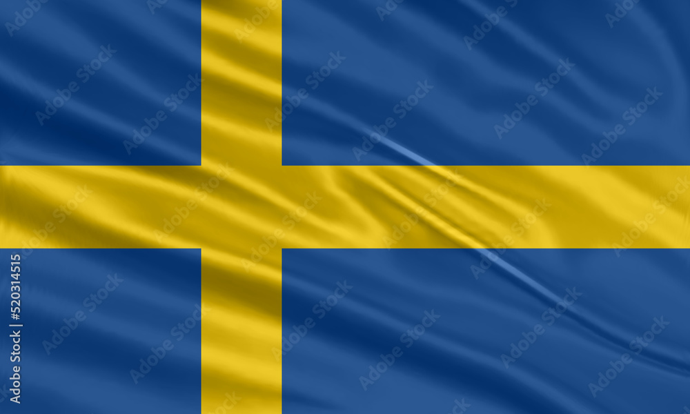 Wall mural sweden flag design. waving swedish flag made of satin or silk fabric. vector illustration.