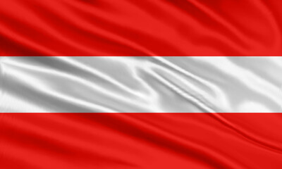 Austria flag design. Waving Austrian flag made of satin or silk fabric. Vector Illustration.