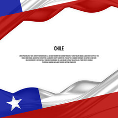 Chile flag design. Waving Chile flag made of satin or silk fabric. Vector Illustration.