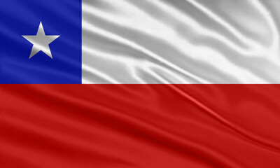 Fototapeta premium Chile flag design. Waving Chile flag made of satin or silk fabric. Vector Illustration.