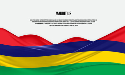 Mauritius flag design. Waving Mauritius flag made of satin or silk fabric. Vector Illustration.