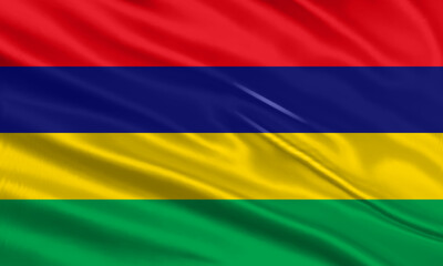 Mauritius flag design. Waving Mauritius flag made of satin or silk fabric. Vector Illustration.