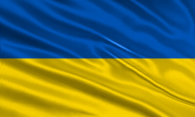 Ukraine flag design. Waving Ukrainian flag made of satin or silk fabric. Vector Illustration.