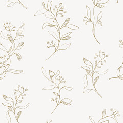 Hand-drawn twigs. Floral pattern.