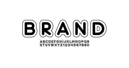 Round font, bold alphabet, black modern letters and numbers