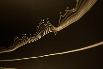 Stock market data on digital LED display. Fundamental and technical analysis with candle stick graph chart of stock market trading to represent about Bullish and Bearish point.