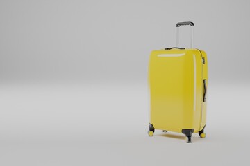 Yellow travel bag. Suitcase for tourism. Luggage mockup 3d render.