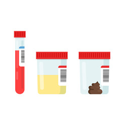 Medical laboratory samples urine, blood and feces. Chemical laboratory tests. Vector illustration in trendy flat style isolated on white background