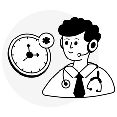 Conceptual glyph line design icon of doctor duty time