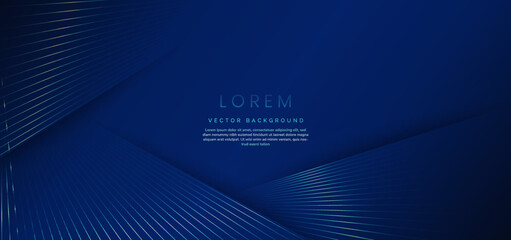 Abstract luxury golden lines curved overlapping on dark blue background. Template premium award design.