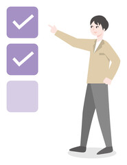 チェックポイントを確認する人物のビジネスイラスト