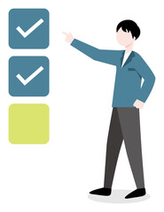 チェックポイントを確認する人物のビジネスイラスト