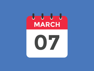 march 7 Calendar icon Design. Calendar Date 7th March. Calendar template 
