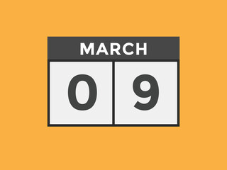 march 9 calendar reminder. 9th march daily calendar icon template. Vector illustration 
