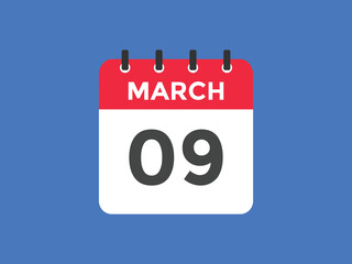 march 9 calendar reminder. 9th march daily calendar icon template. Vector illustration 
