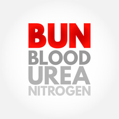 BUN Blood Urea Nitrogen - medical test that measures the amount of urea nitrogen found in blood, acronym text concept background