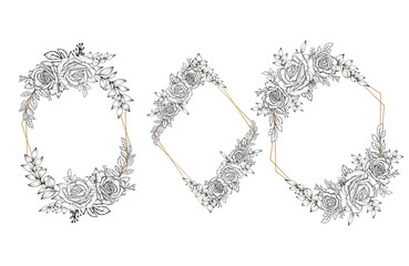 gold frame with outline flower hand drawn