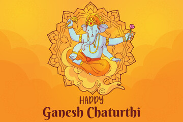 Festival of Ganesh Chaturthi background with Lord Ganesha. Vector Illustrration.
