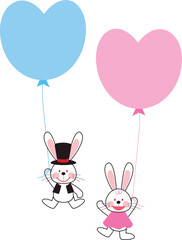 Obraz na płótnie Canvas Two rabbits having a balloon. 2023 is rabbit year in japan. 