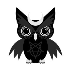 Cute gothic owl flat illustration. Gothic design for Horror or Halloween. Vector isolated on white background.