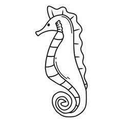 Childrens illustration of seahorse isolated on white background. Hand-drawn seahorse in doodle style. Vector illustration
