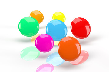 Colourful Sweets 3D Render on a white background with reflections.