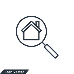 Fototapeta na wymiar search house icon logo vector illustration. Magnifying glass symbol template for graphic and web design collection