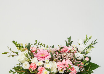 Bouqet, Flower background, different roses chrysanthemum lisiant