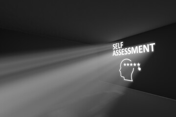 SELF ASSESSMENT rays volume light concept 3d illustration