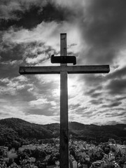 Christian Cross on Peter's Height Lookout or Petrova Vysina in Karlovy Vary, Bohemia, Czech...