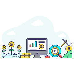 Bitcoin analytics illustration, editable vector