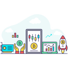 Bitcoin analytics illustration, editable vector