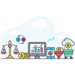 Bitcoin analytics illustration, editable vector