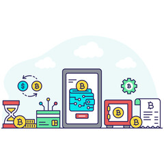 A billfold accessory illustration, vector design of mobile bitcoin wallet