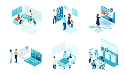 vector set of health care professionals doctors and nurses providing medical services to patients