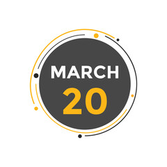 march 20 calendar reminder. 20th march daily calendar icon template. Vector illustration 

