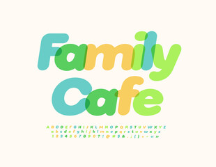 Vector artistic emblem Family Cafe. Watercolor Alphabet Letters, Numbers and Symbols set. Creative cute Font