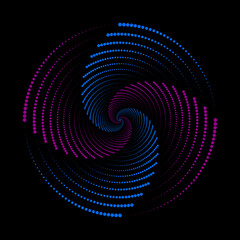 
Abstract dots moving in blue and pink circles technology on black background.