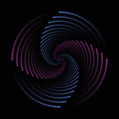 Fototapeta premium Abstract dots moving in blue and pink circles technology on black background.
