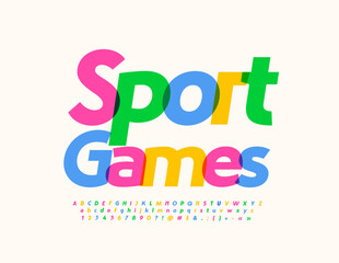 Vector bright Sign Sport Games. Modern Colorful Font for Kids. Creative Alphabet Letters and Numbers set