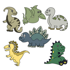 dinosaurs and prehistoric creatures. a collection of the cartoon- and doodle-style vector illustrations. 